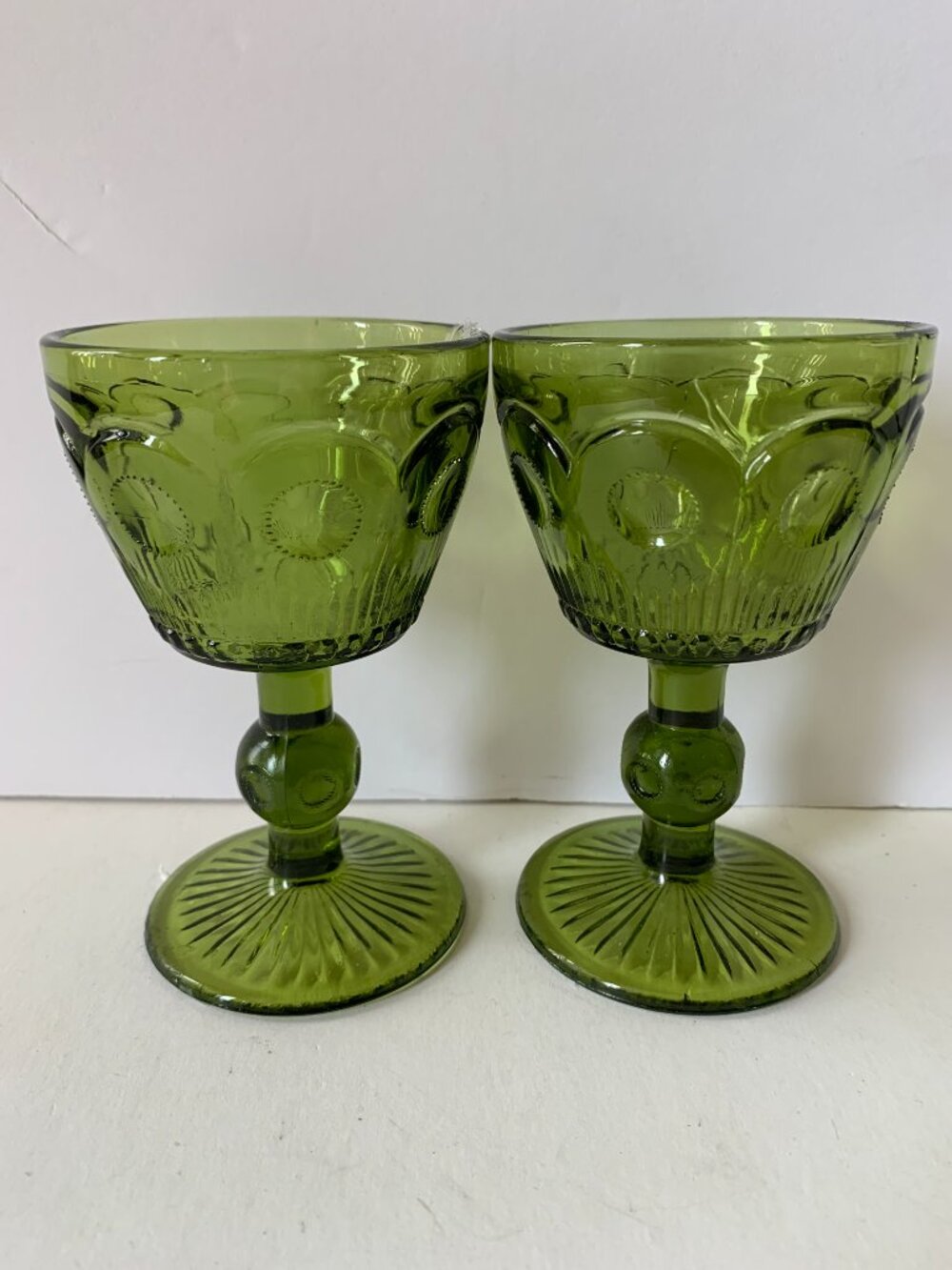 Vintage MCM Barlett Collins St. Genevieve Green Bullseye Water Goblets Set of 2